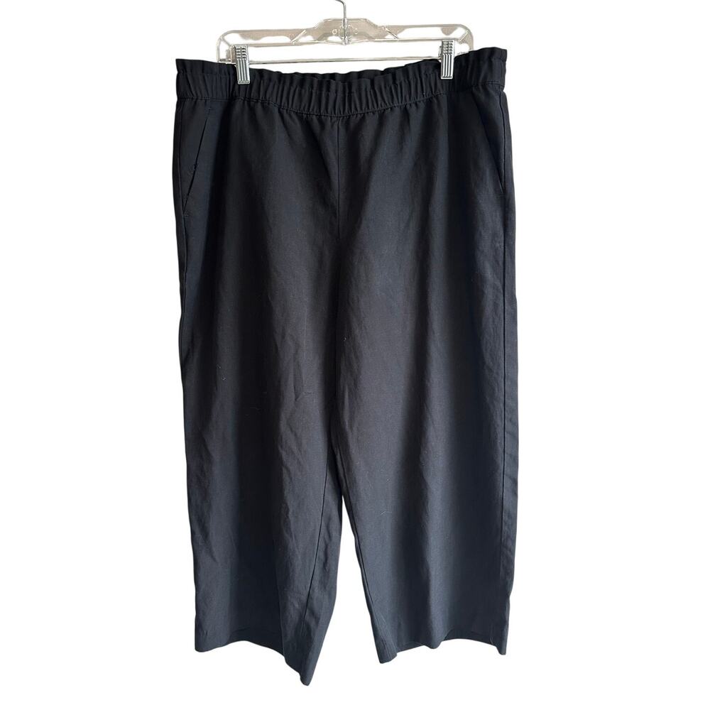 Talbots High Rise Wide Leg Pull on Tencel Linen Blend Crop Pant Black XLP